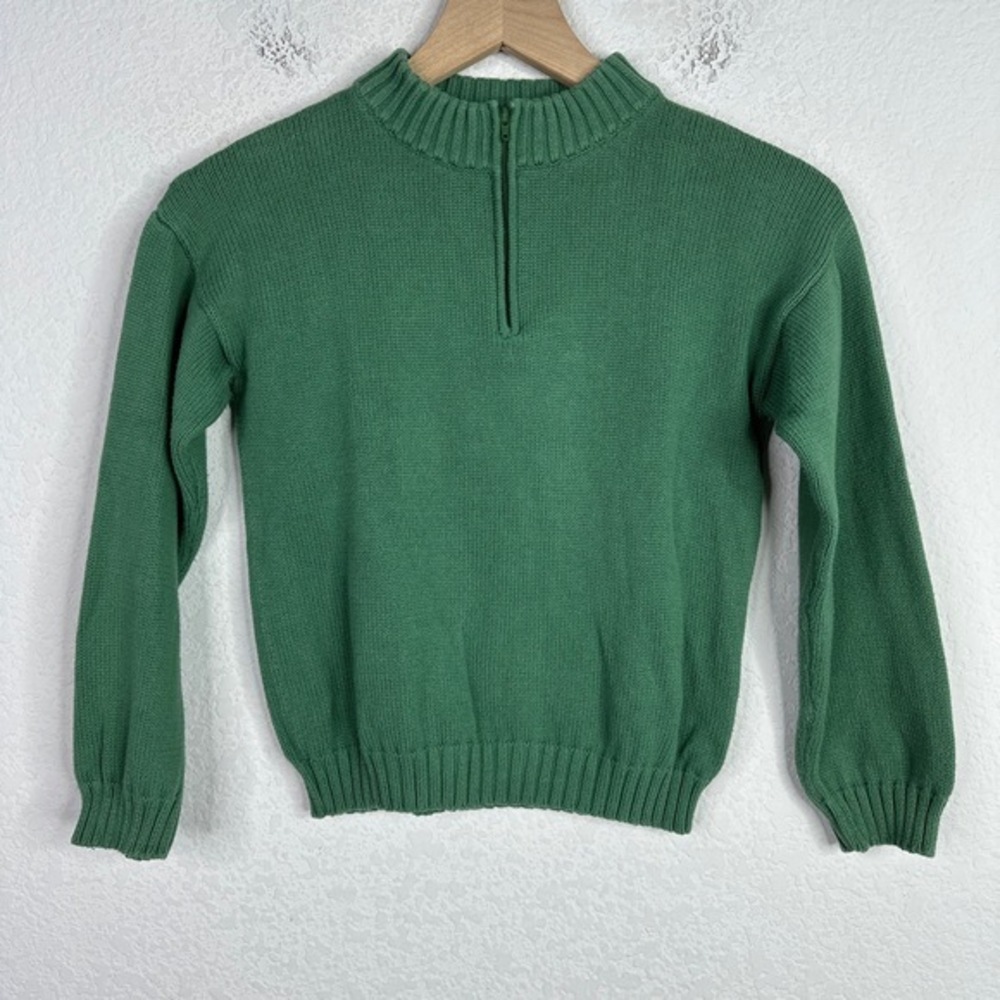 Little English Sweater Boys Size 8 Green Long Sleeve Ribbed Quarter Zip Casual